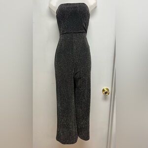✨ Trixxi Strapless Metallic Wide Leg Jumpsuit – Black Sparkle – Women’s Small